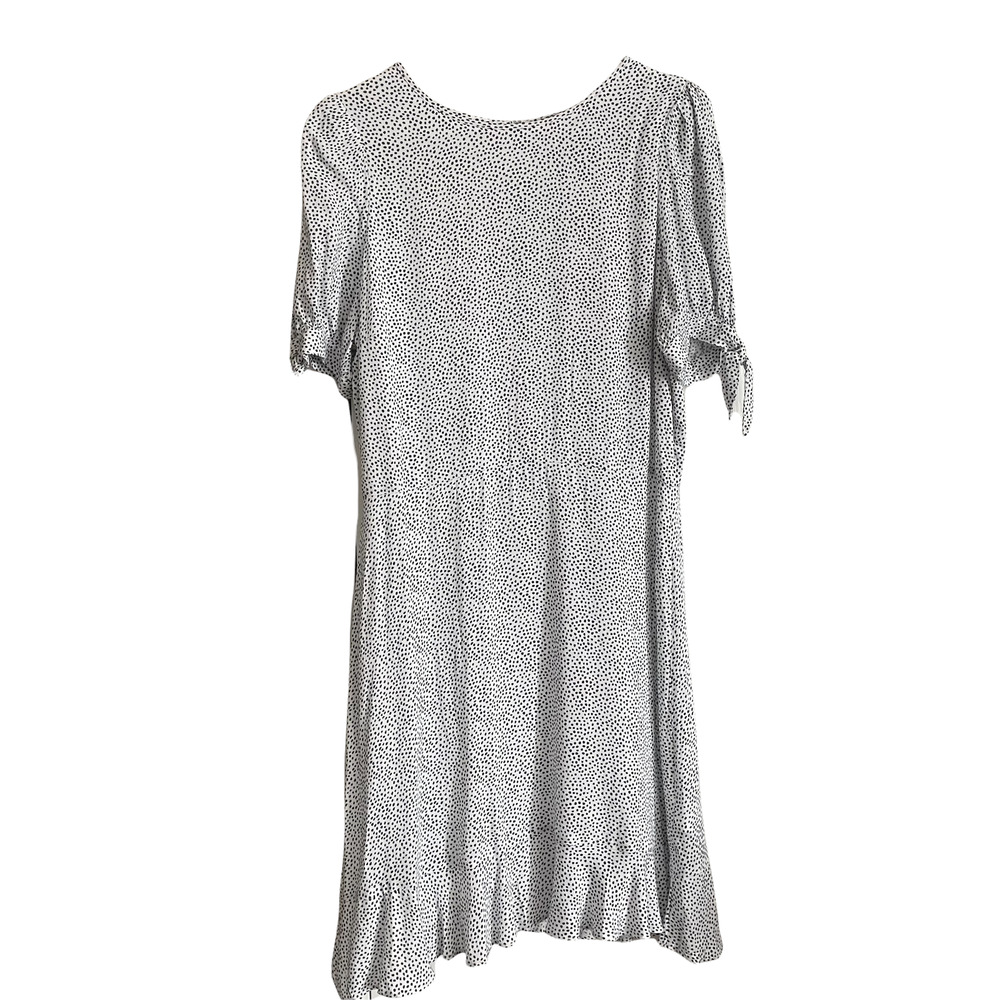 Banana Republic Women Sz 12 White Blue Ruffle Hem Short Sleeve Dress
